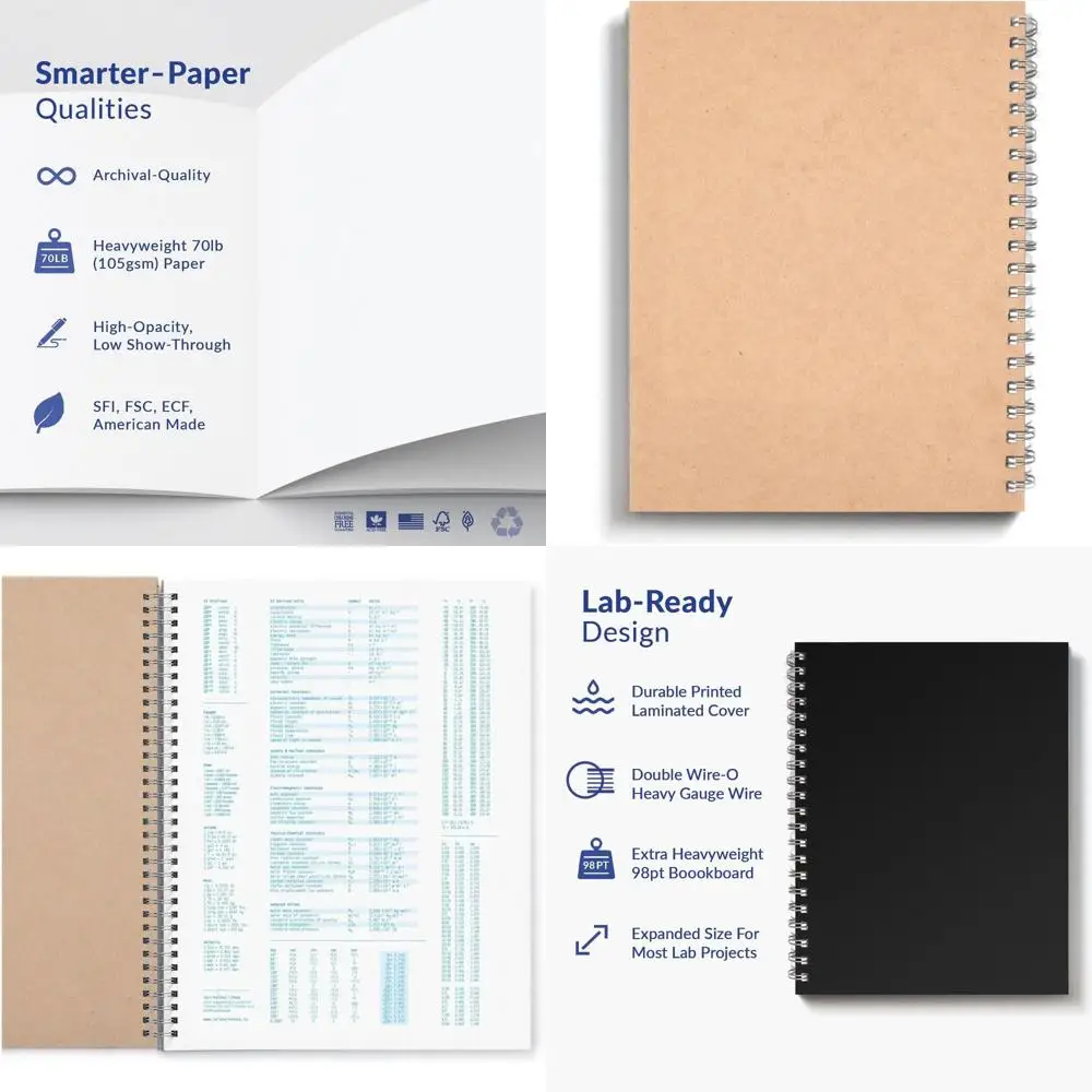 

Набор из 6 толстых блокнотов для лабораторий с проволочным переплетом (70 фунтов), 9,25 x 11,75 дюймов, 144 страницы, двойное кольцевое крепление, в линейку