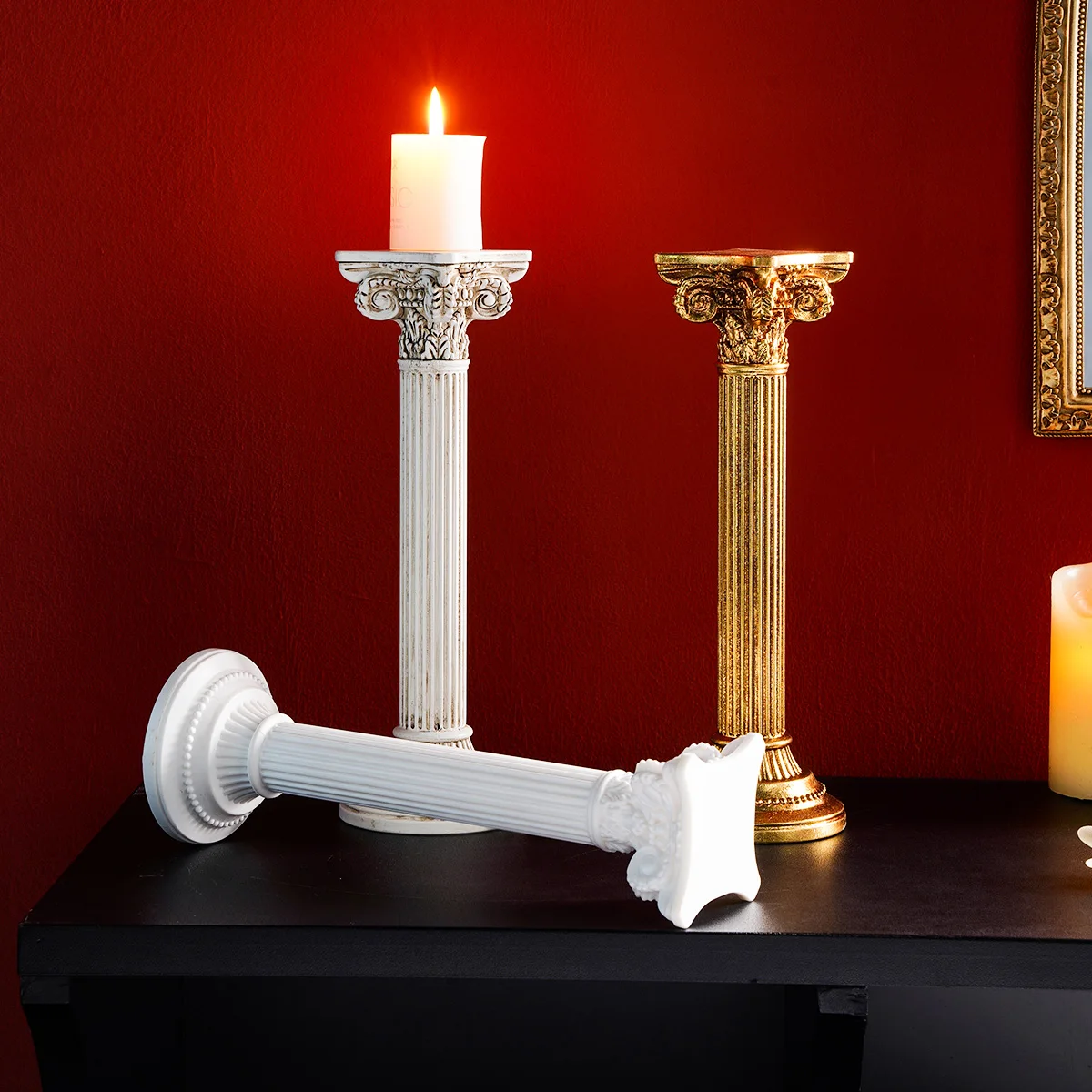 1PC, European Retro Roman Column-Shaped Decorative Candlestick, Central Decorative Item on the Desktop