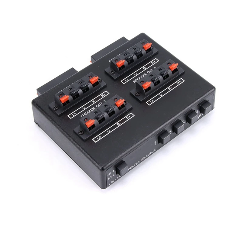 SP-24 Mini 2-IN-4-OUT Stereo Audio Selector Amplifier Switcher Box Speaker Splitter Easy Install