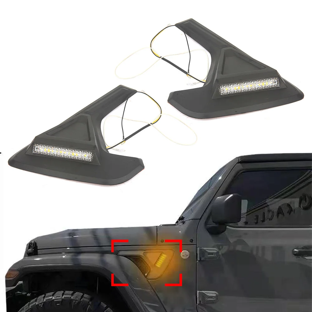 1Pair Car Fender Vent Turn Signal Running Light Lamp For Jeep Wrangler JL JT 2018 2019 2020 2021 2022