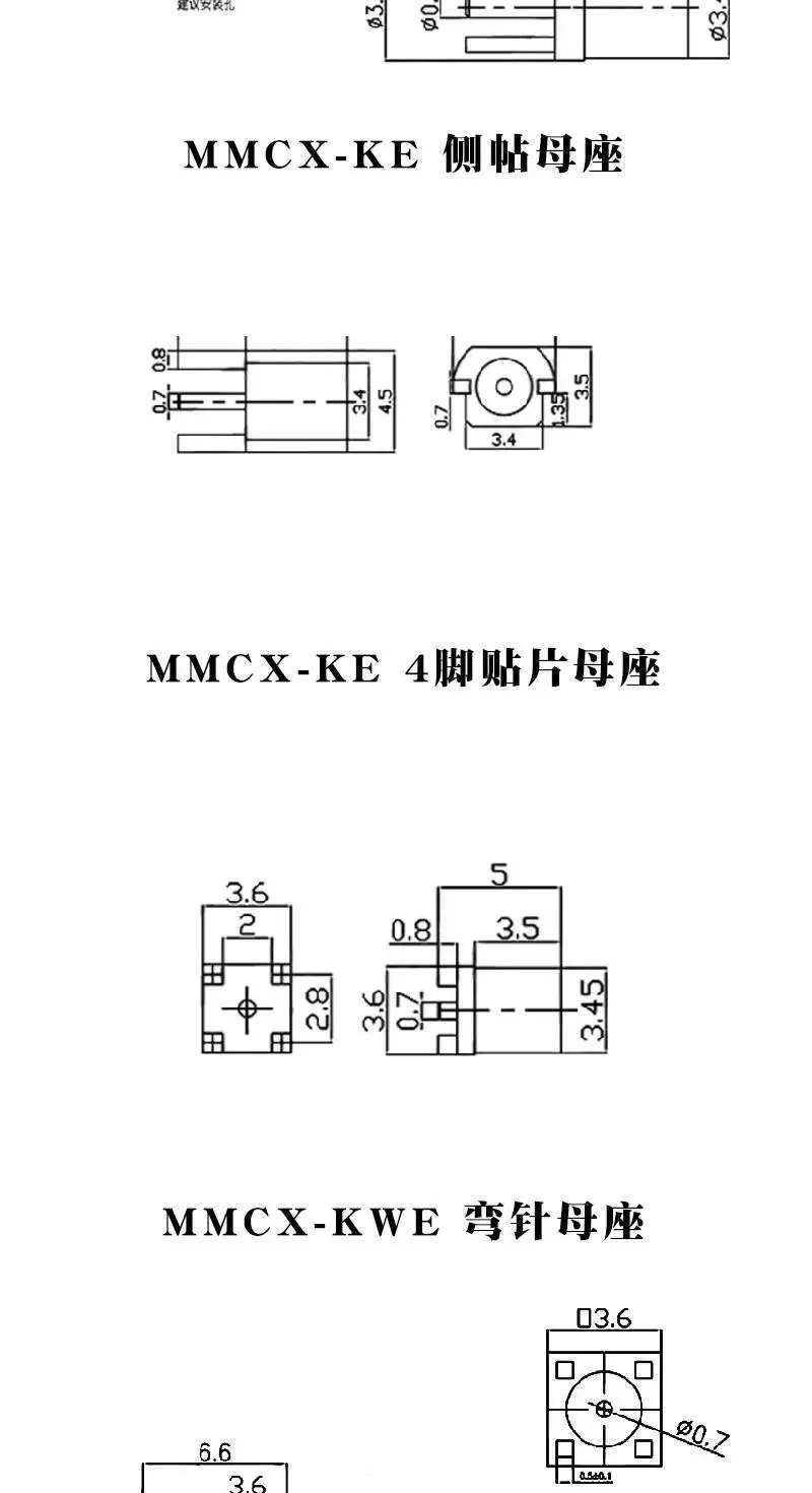 1 Stück MCX-KE Buchse zum Löten auf Leiterplatte, MCX-JE-KWE Buchsenstecker, vierpolig, rechtwinklig, MCX SMD – Detail 4