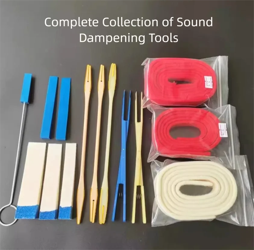 Piano tuning tools - High strength Australian wool stopper tape, stopper clip, stopper rod, stopper fork - complete collection