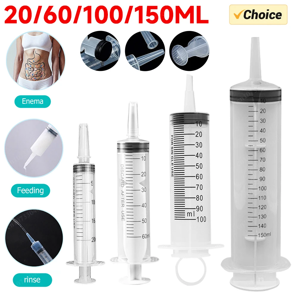 20-150ML Reusable Liquid Syringe Glue Filling Plastic Syringe Nutrient Sterile Without Needle Watering Refilling for Hydroponics