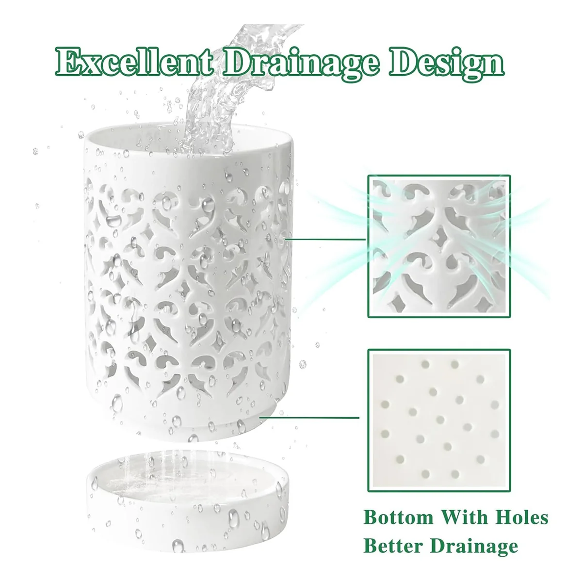 Orchid Pots with Holes,4 Inch Ceramic Orchid Pot for Repotting, Flower Planter Pot Indoor Outdoor, Breathable White