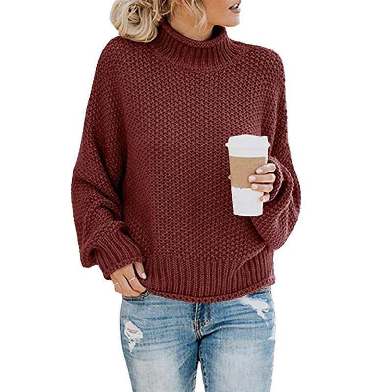 Autumn Winter Knitwear Women\'s Thick Thread High Neck Pullover Sweater