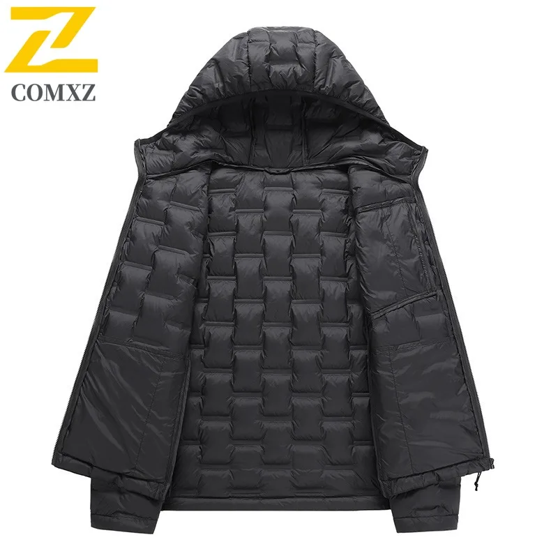 COMXZ Outdoor Work Men Down Jacket 2025 Ultra Lightweight Thickened Warm Parka Solid Color Travel Cold Resistant Winter Coat