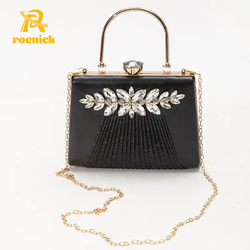 

ROENICK Women's Vintage Beaded Square Handbags with Handle Party Banquet Evening Bags Chain Shoulder Crossbody Sequin Clutch