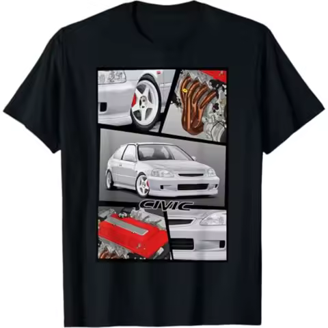 Honda Men's and Women's T-shirt Racing Motorcycle Cultural Shirt Summer Civic EK B16 Engine Type R Trend Retro Short Sleeves