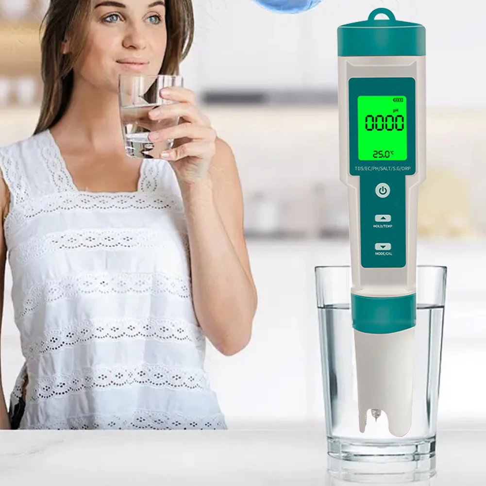 7-in-1 水テスターデジタル PH テスター高精度水分析器 LED ディスプレイ PH/TDS/EC/SG/ORP/塩分/温度計水耕栽培用