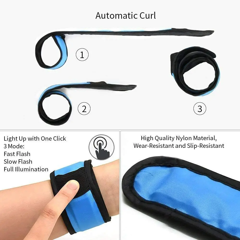 LED فلاش سوار مضيئة تشغيل شارة الدراجات تحذير معصمه متوهجة صفعة حزام النيون ضوء بار الدعائم الطرف