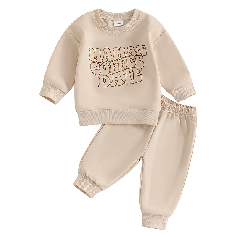 Baby 2 Piece Outfit Letter Print Long Sleeve Sweatshirt and Elastic Pants Set for Newborn Infant Fall Clothes