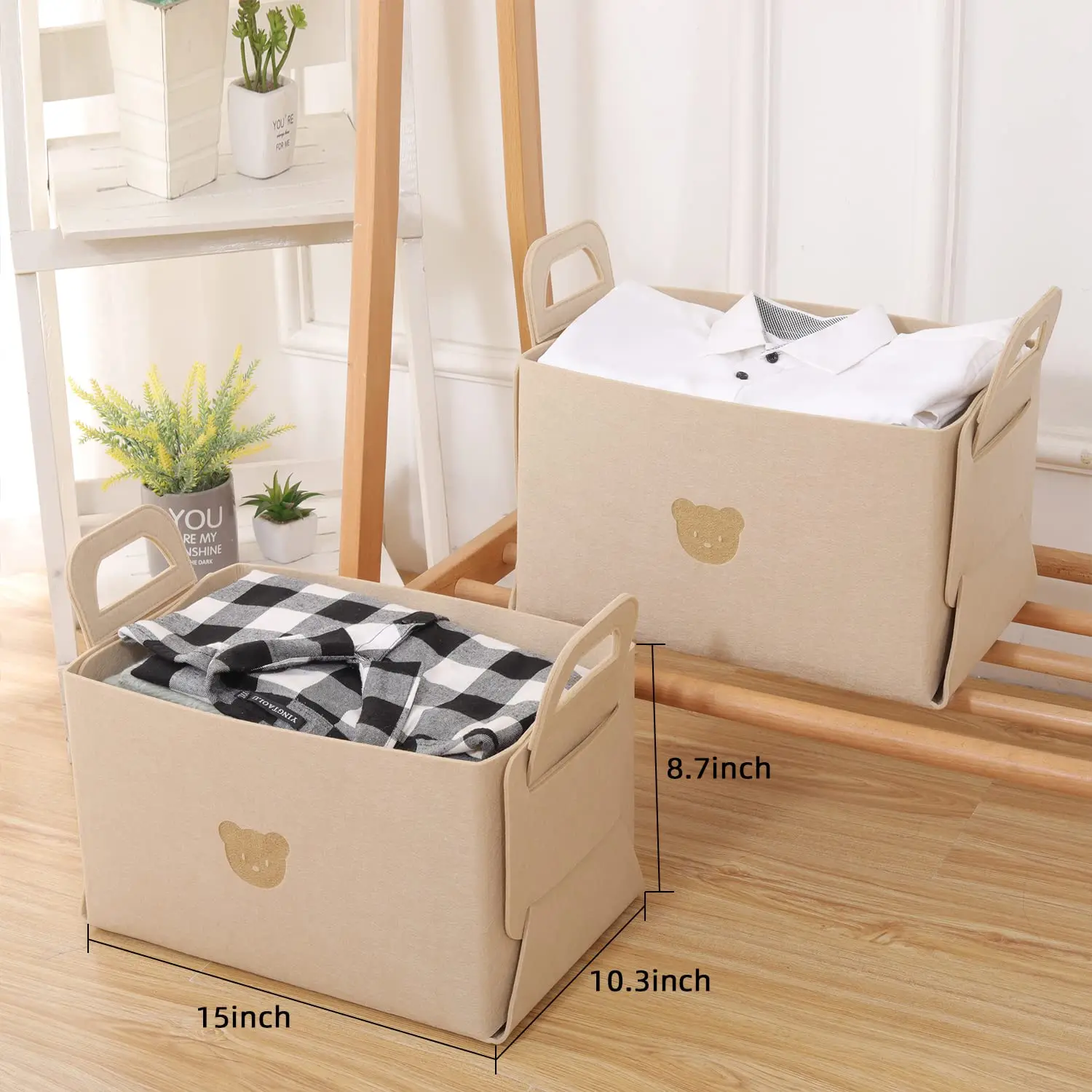 1-10PCS Bear Felt Snacks & Toys Storage Basket Large Capacity Collapsible Clothes Storage Box Desktop Sundry Organiser