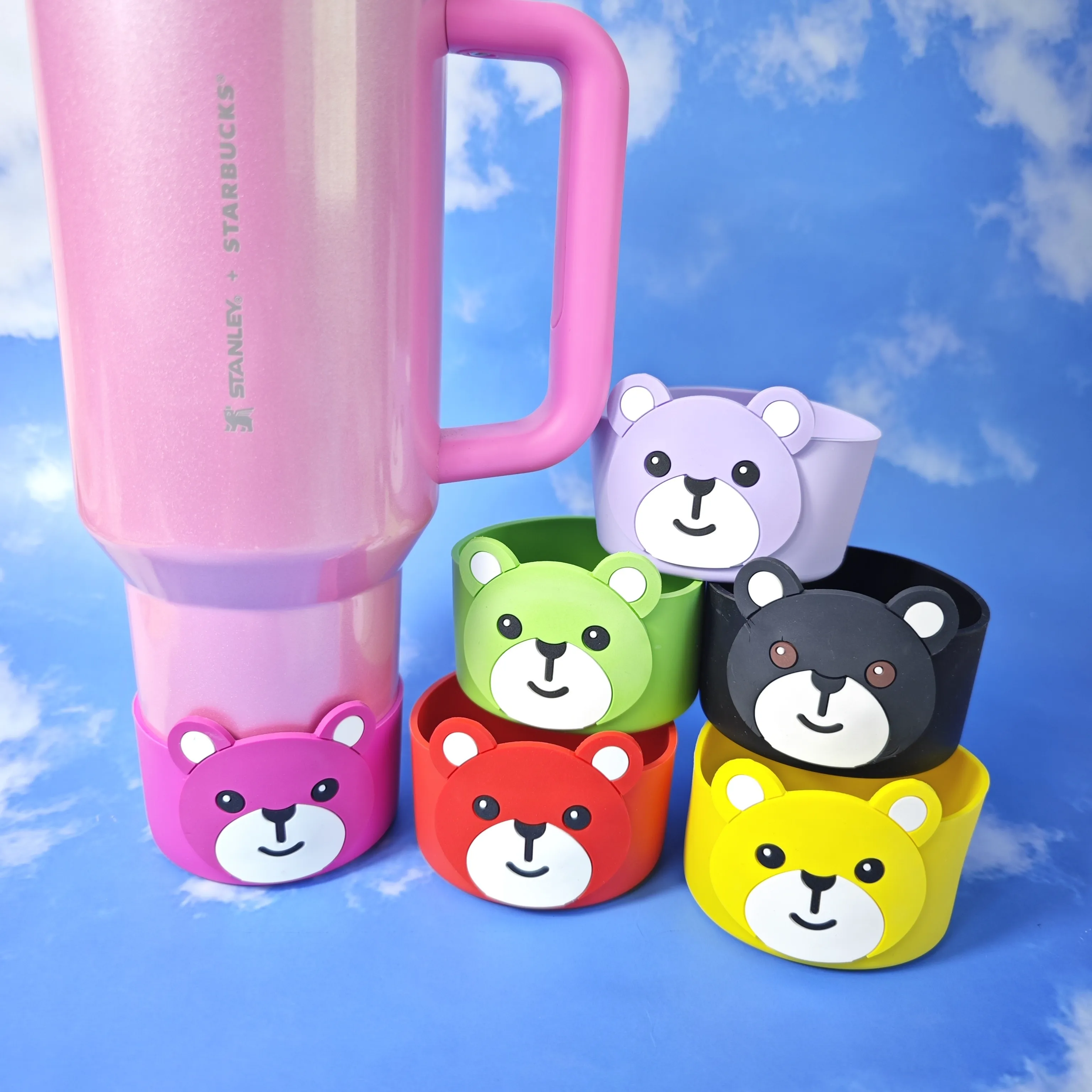 Universal Bear Cup Boots Silicone Sleeve 30-40oz with Fresh Bow Tie Non-Slip Water Cup Base - Universal Fit