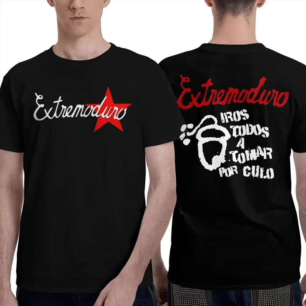 2026 new Men's Black Cotton T-Shirt Double Sided Print Red Star Script & Graffiti Graphic