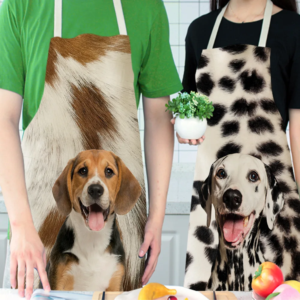 Cute Dogs Aprons Cartoon Dogs Printed Kitchen Aprons for Women Household Cleaning Accessories Cotton Linen Cooking Apron