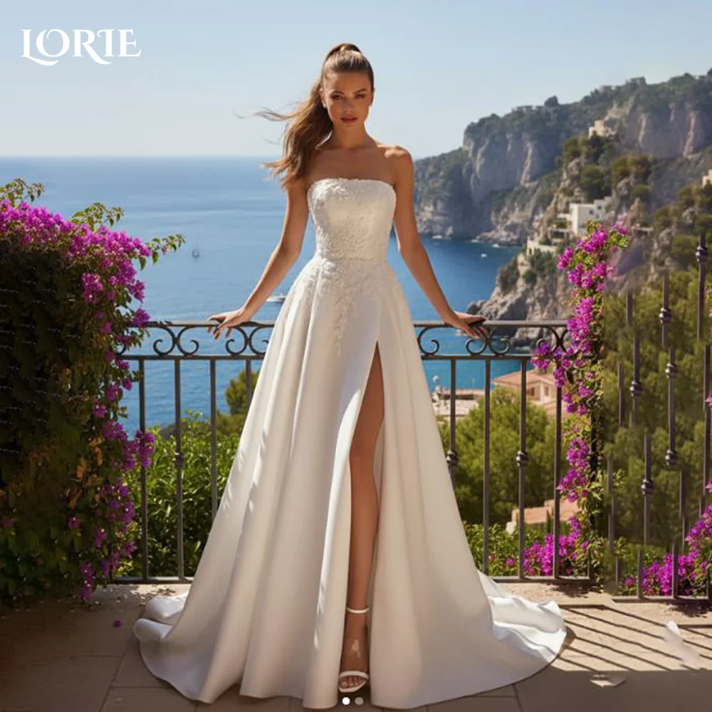 Suknie ślubne LORIE z jednym ramieniem, rozcięciem, kwiatami 3D, dekoltem w serce, bez pleców, księżniczka, suknie ślubne, vestidos de novia, szyte na miarę