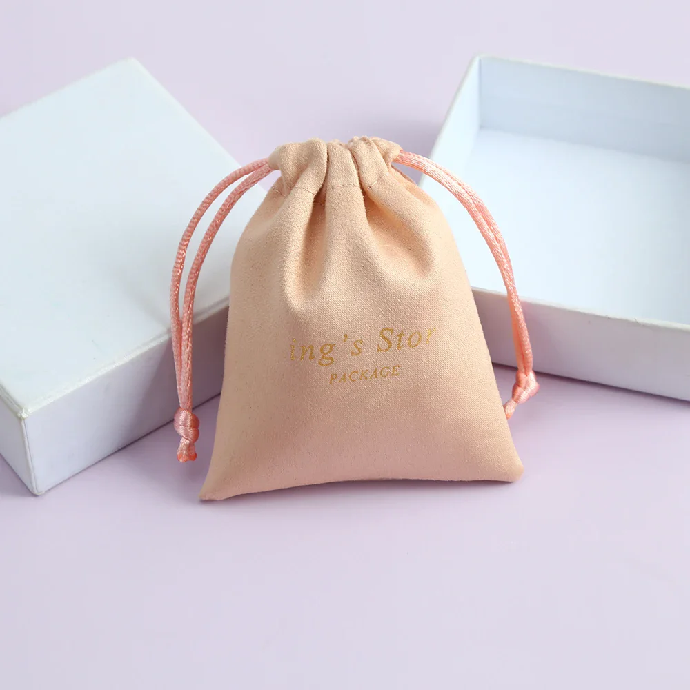 100 Bulk Personalized Logo Flannel Jewelry Packaging Gift Pouches Wedding Favors For Guests Drawstring Earring Ring Velvet Bag
