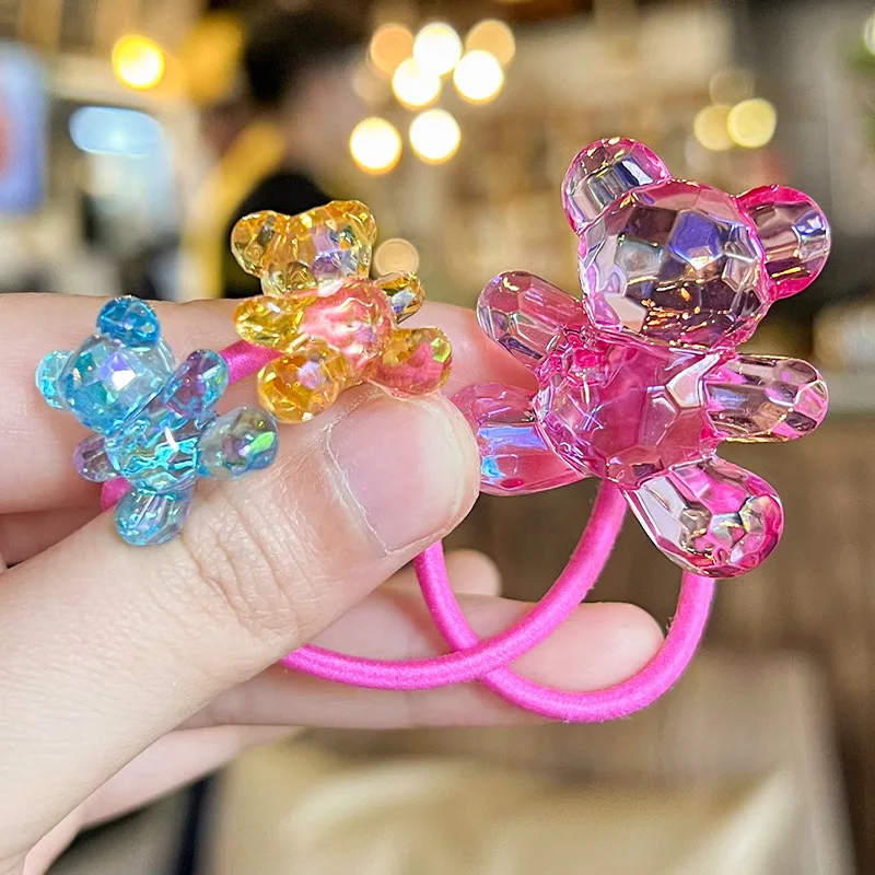 2pcs/lot Acrylic Rubber Hair Accessories For Girls Multicolor Jelly Cartoon Bear Hair Ties Elastic Hairbands Ropes