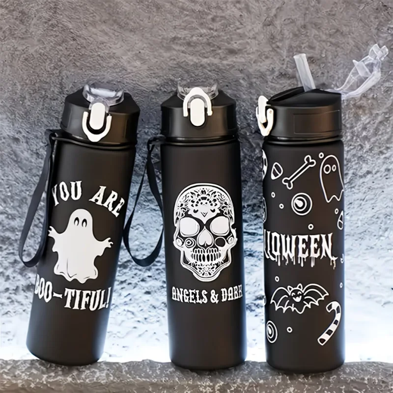 750ML Portable Outdoor Water Bottle with a One-Click Lid And Straw Perfect for Halloween with a Large Capacity And Quirky Design