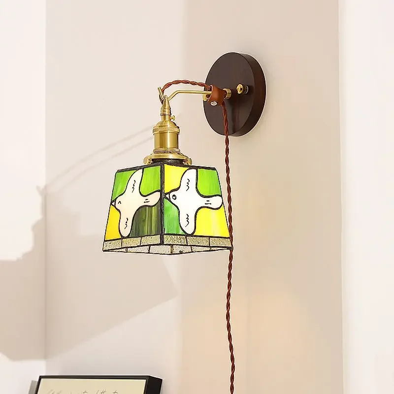 Stained glass bedside wall lamp, retro creative peace dove living room bedroom background