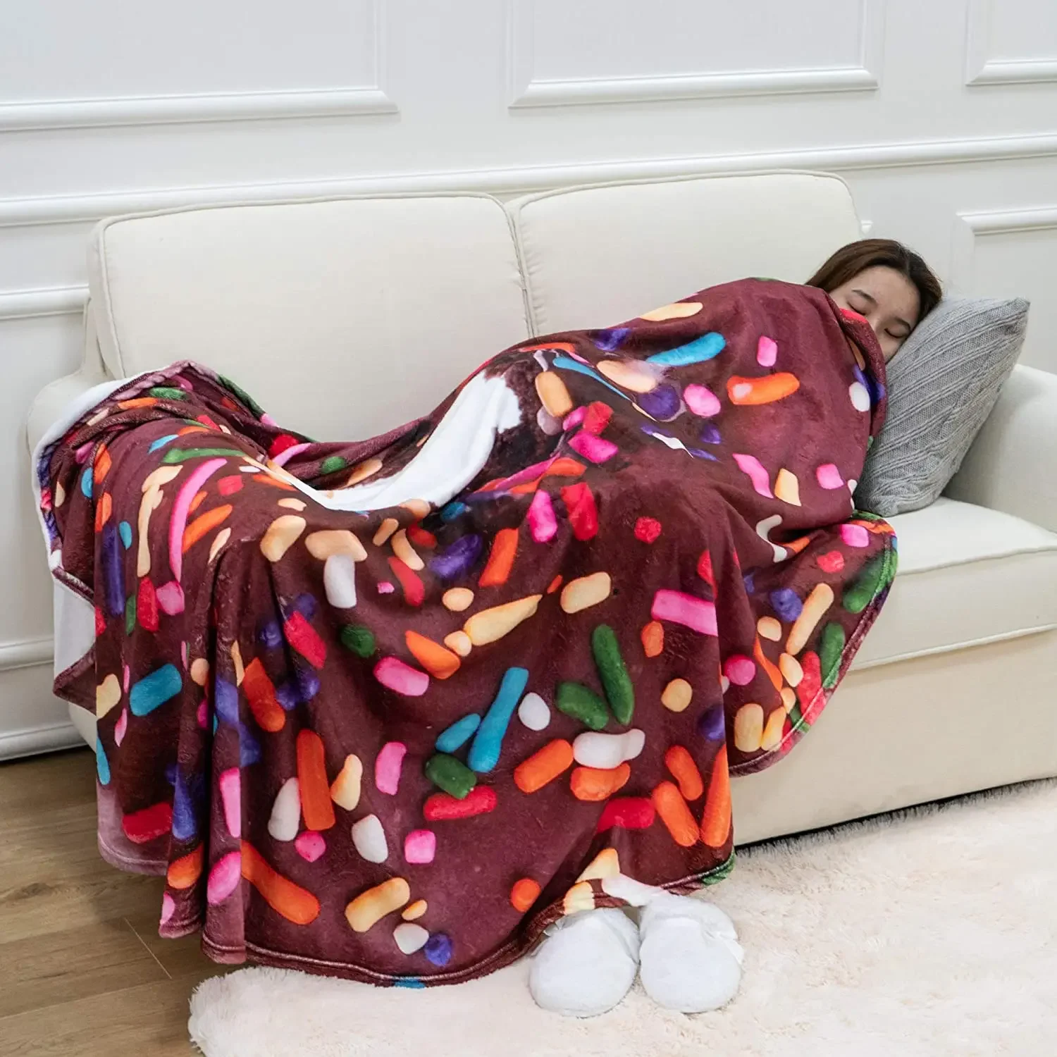 Novelty Giant Food Blanket Adult and Kids, Soft Flannel Round Coffee Glazed Donut Blanket for Indoors, Outdoors, Travel, Home