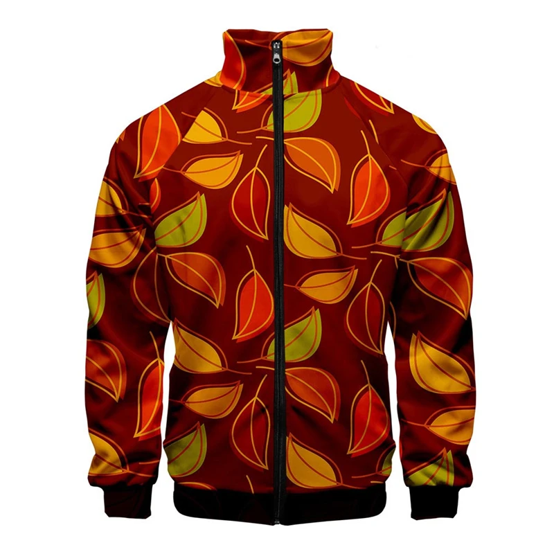 Chaqueta con cremallera y cuello levantado para hombre y mujer, ropa de calle de manga larga con estampado Digital 3D de hojas Hawaianas, moda masculina