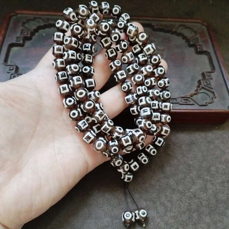Backflow Old Pulp Agate Two Eyes 108 Pieces Buddha Beaded Necklace Sweater Chain