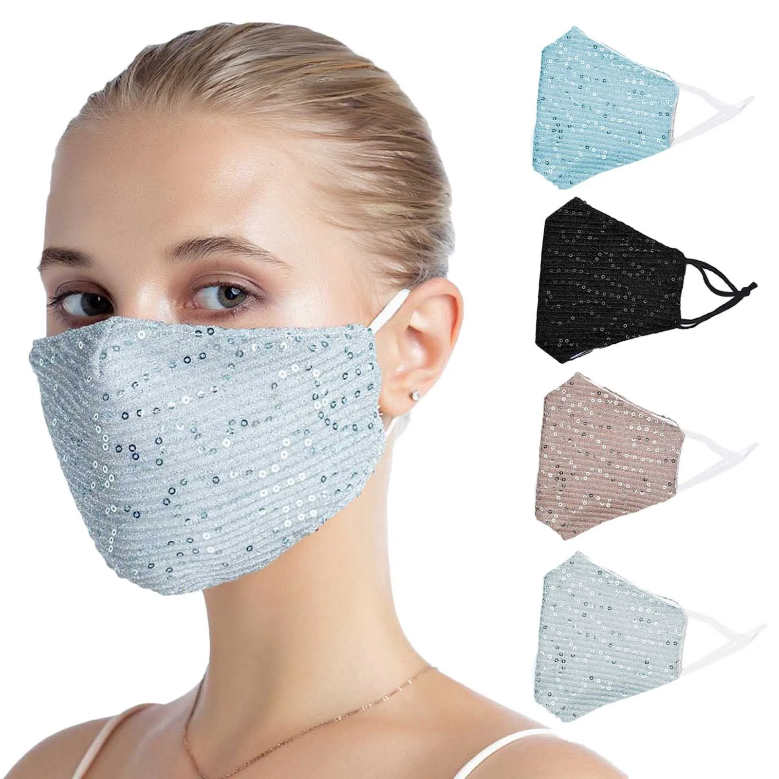 1 Pc Washable Sequins Breathable Reusable Face Mask Shiny With Filter Pocket Face Mask Fashionable And Multi-Color Women'S Masks