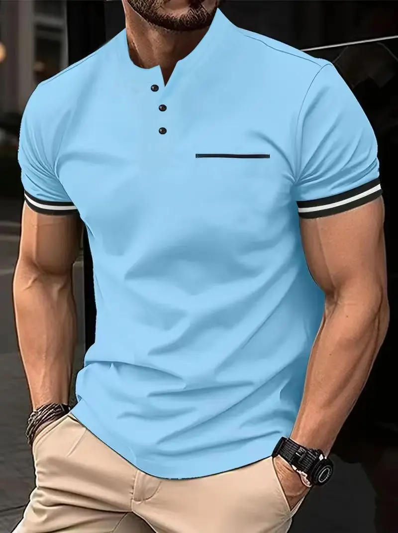 

Summer new Solid color round neck POLO shirt for men Loose fitting casual short sleeved Fashionable business T-shirt formenswear