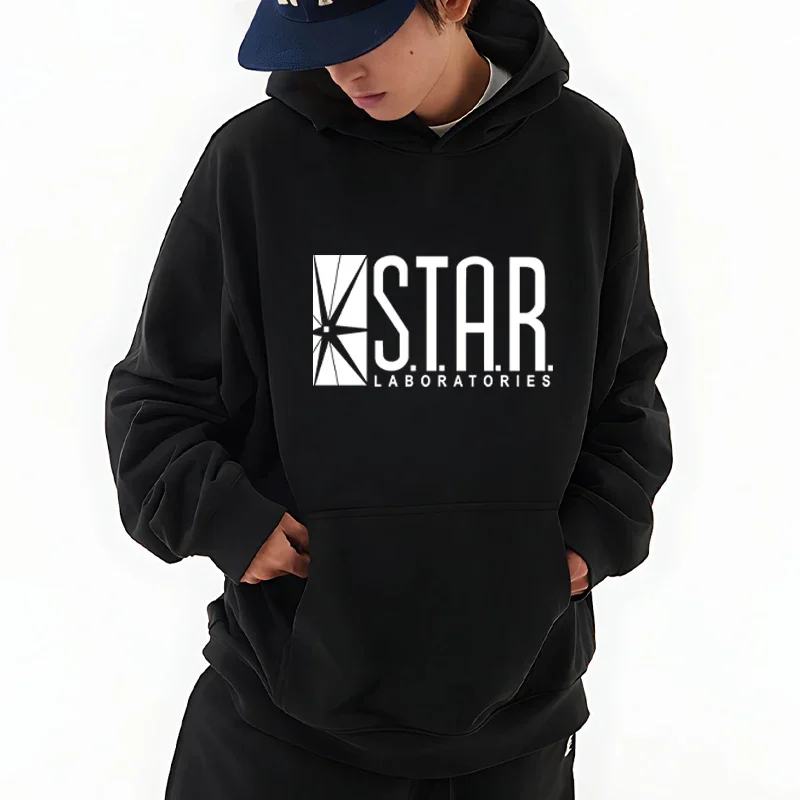 เสื้อฮู้ดพิมพ์ลายโลโก้ Star Lab รุ่นขายดี แฟชั่นฤดูใบไม้ร่วง/ฤดูหนาว สไตล์ลำลองย้อนยุคทรงหลวมสำหรับผู้ชายและผู้หญิง เสื้อฮู้ดผู้ชาย