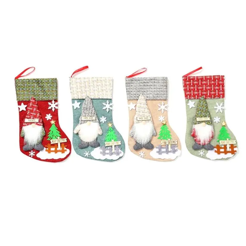 

G6KF Christmas Stockings Candy Bag Lovely Christmas Hanging Socks For Fireplaces Home Office Party Decorations