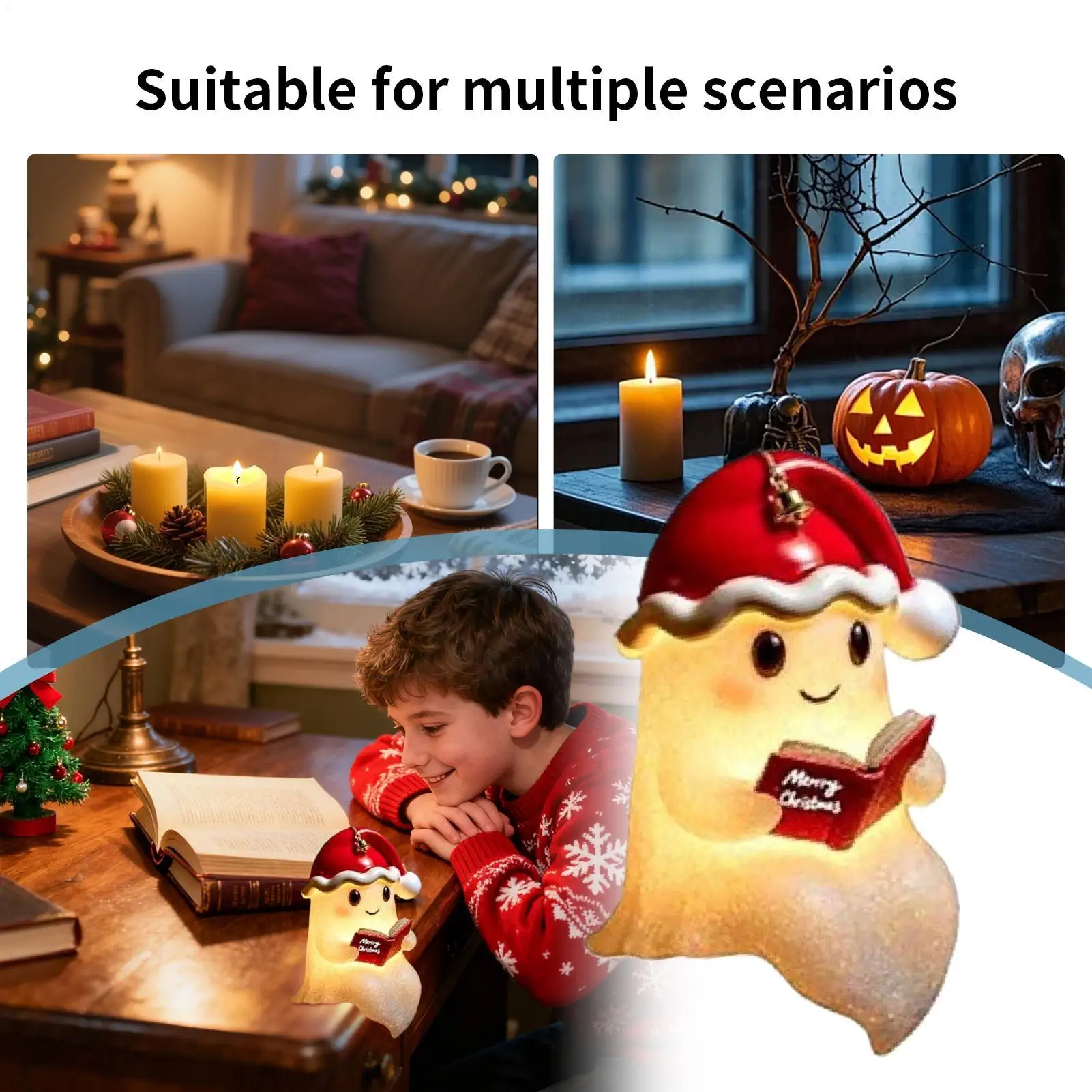 

Лампа для чтения книг с призраком, очаровательный рождественский декор, светодиодная лампа для чтения книг с призраком, настольный орнамент ужасов, Рождественская светодиодная лампа для