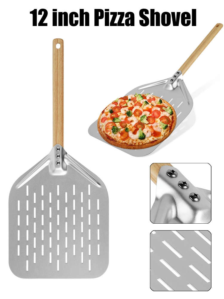 Pala de aleación de aluminio para Pizza, espátula de paleta de Pizza de mango largo, redonda sartén antiadherente, accesorios giratorios para