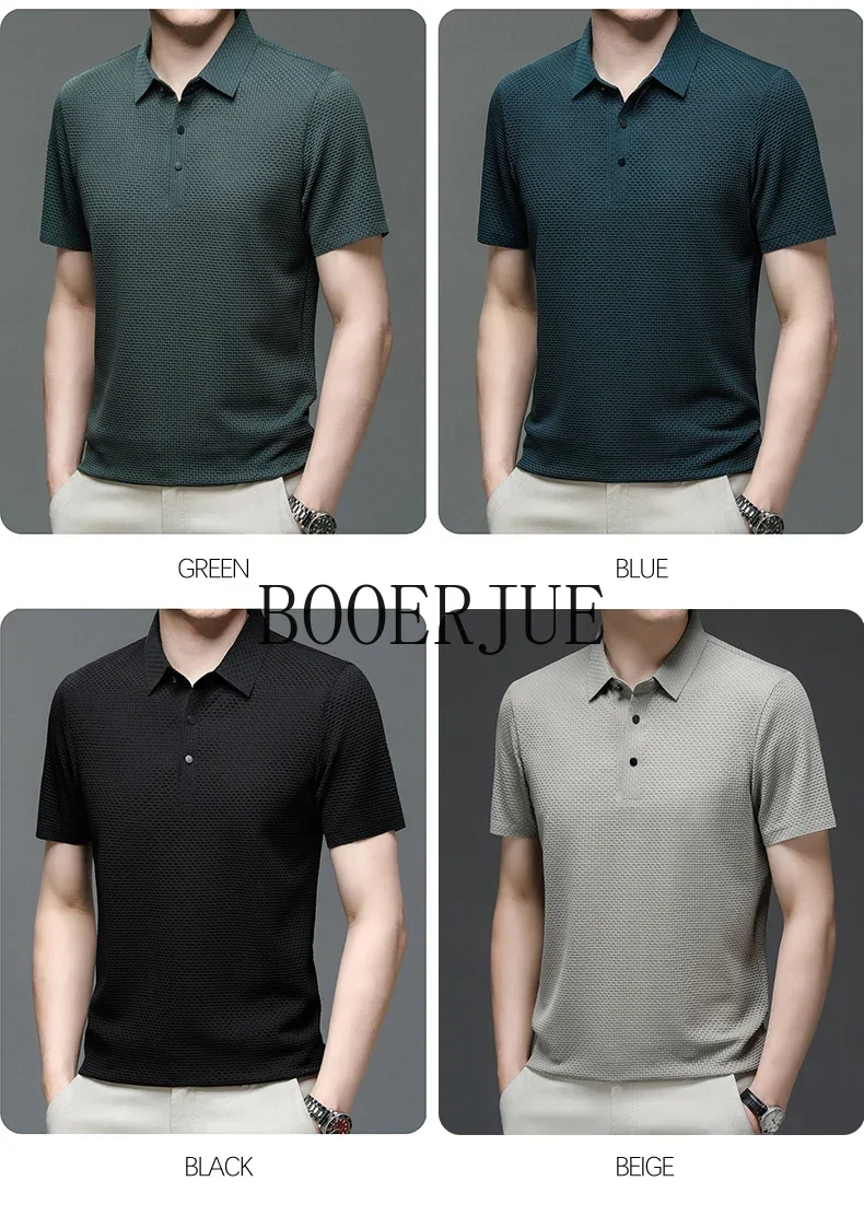 Atmungsaktives Business-Mode-T-Shirt für Herren, Markenkleidung, Sommer 2026 Neu, Herren-Lop-up-Hohlkragen-Kurzarm-Polo-T-Shirt aus Eisseide – Detail 24