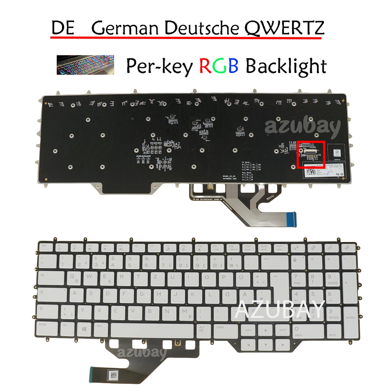 

German DE QWERTZ Keyboard for Laptop DELL Alienware M17 R2, Area 51m R2, 0NC7YD NSK-QHBBC, Pey Key RGB Backlight, White