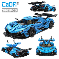 Cada 3865PCS 1:8 City Blue Racing Car V12 Hypercar Model Building Blocks Famous Supercar Sports Vehicle Bricks Toys Gifts