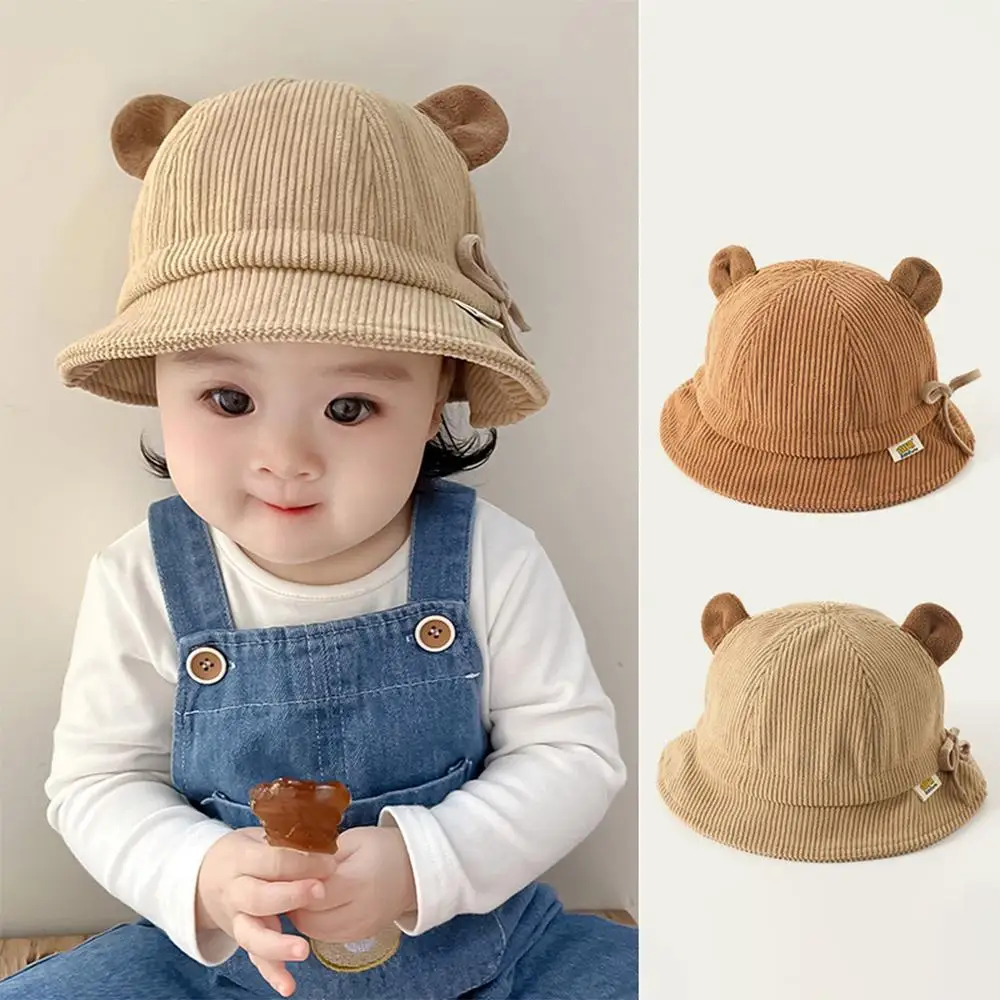 

Cartoon Spring Autumn Children's Fisherman Hat Adjustable Cute Ears Baby Bucket Hat Corduroy Sun Hat for Boys Girls