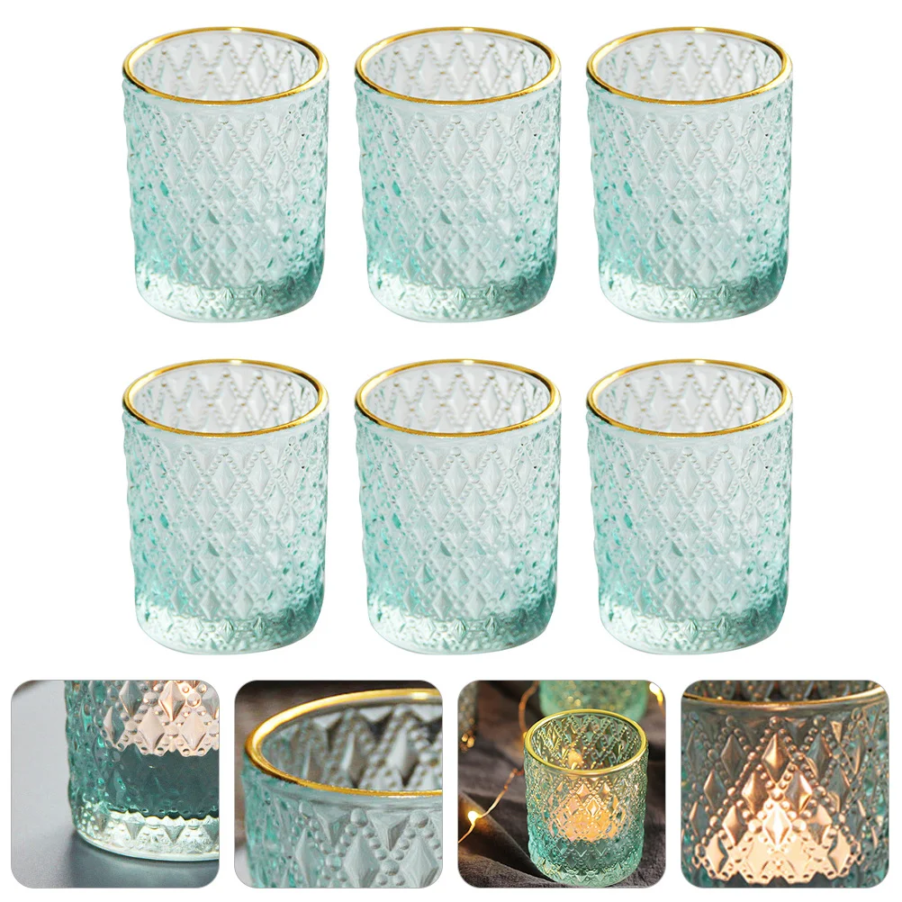 

6Pcs Gold Edge Embossed Glass Holder Artistic Cups for Household Home Decor Living Room Office Candlestick