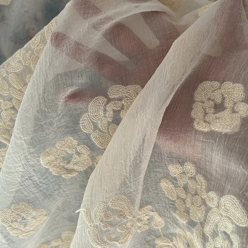 

Abstract Floral Embroidered Cotton Lace Fabric Women's Skirt Dress Clothing Diy Sewing Material