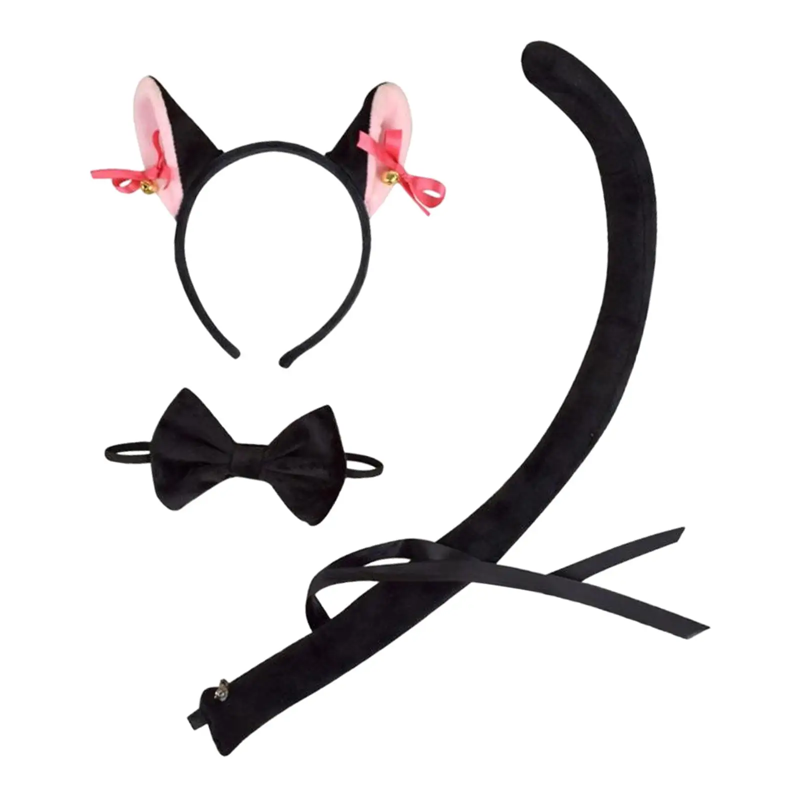 Kids Cat Ears, Bow Tie and Tail Set Decorative Fancy Dress Creative Cosplay for Birthdays Holidays Party Performance Roles Play