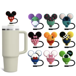 MINISO Disney Straw Cover Cap Cartoon 10MM Silicone Drink Straw Plug Eco-friendly Splash Proof Drink Cup Straw Cap Charms Gift