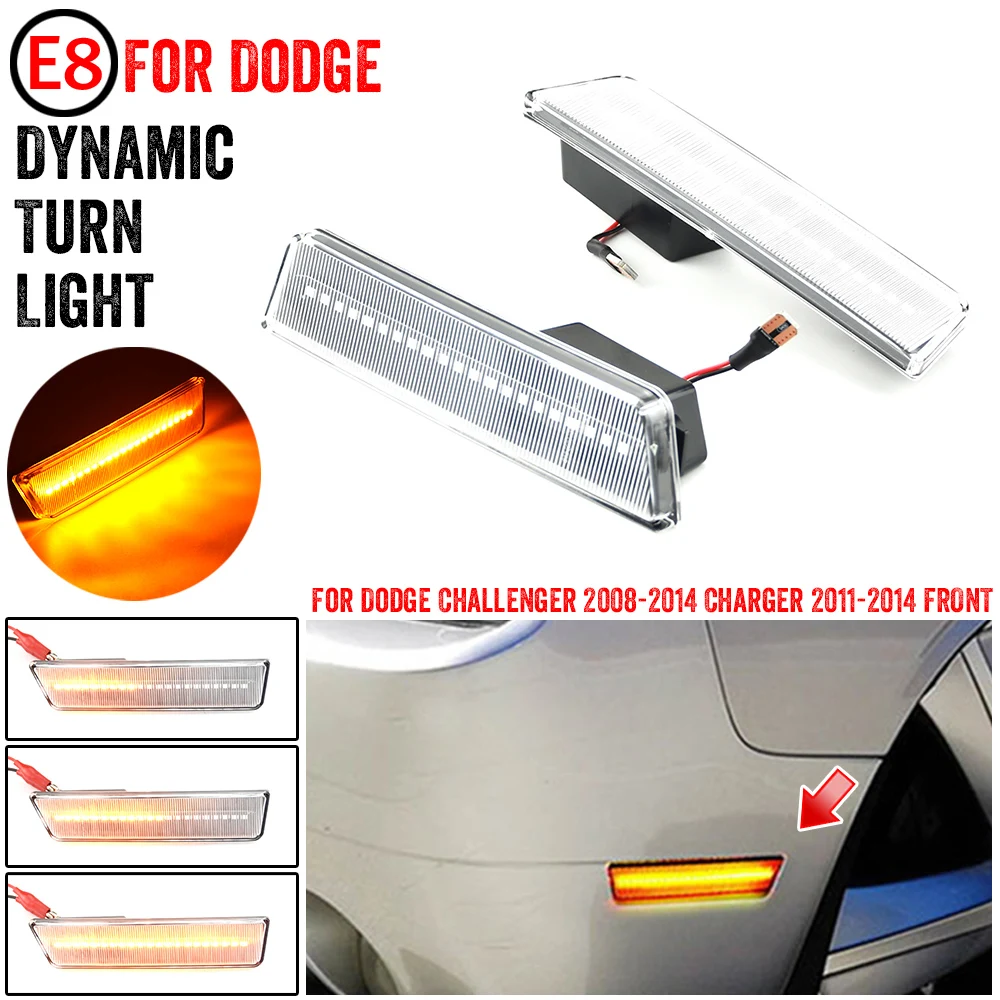 

For Dodge Challenger 2008-2014 Front LED Side Fender Marker Smoke Amber Turn Signal Light Sequential For Dodge Charger 2011-2014