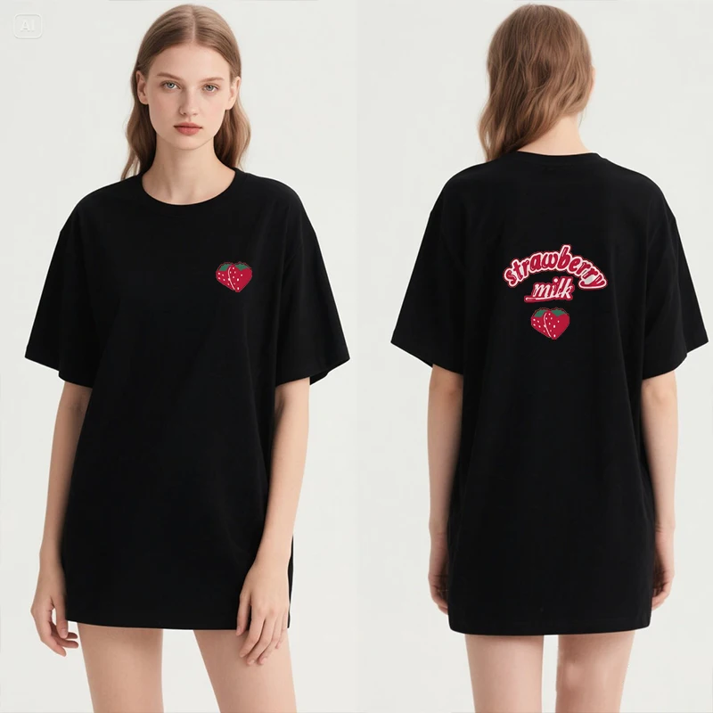 

Strawberry Milk Graphic printed short sleeve T-shirts Men Women Summer Harajuku Fashion T shirt Casual Cotton vintage clothing