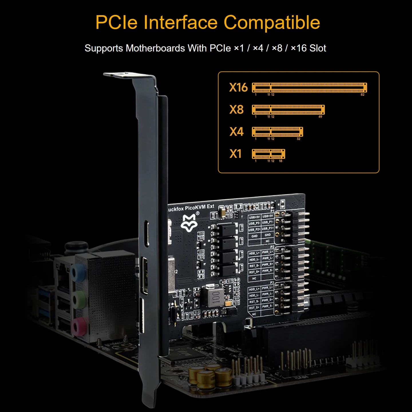 Waveshare Luckfox PicoKVM Ext Expansion Board Compatible With PCIe x1 x4 x8 x16 Slot Luckfox PicoKVM for Remote Power Management