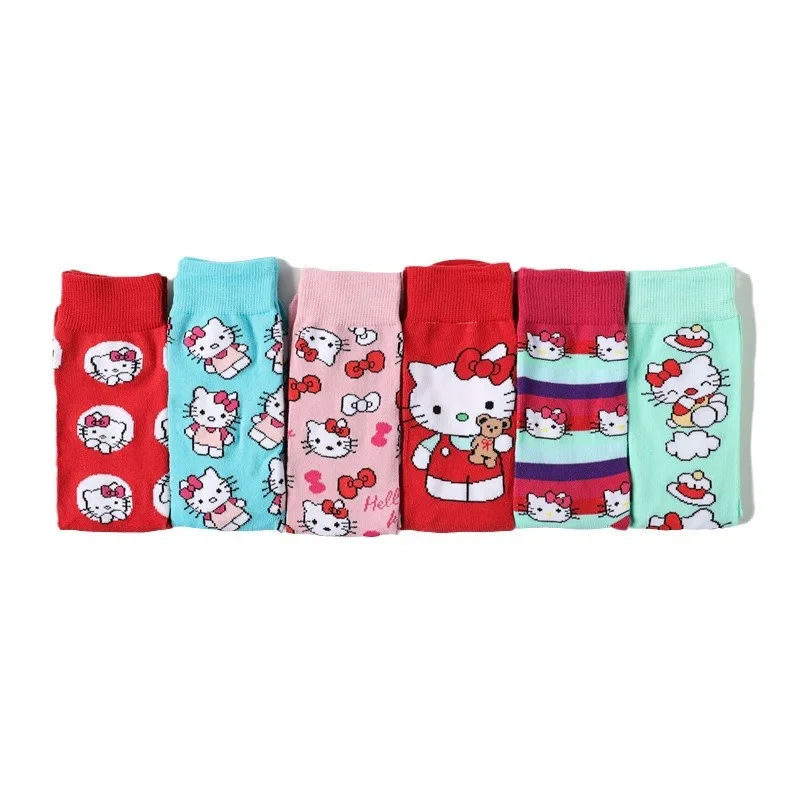 Anime Sanrio Hello Kitty New Fashion Casual Long Women Socks Cute Cartoon Cat Creative Cotton Socks Girls Gifts