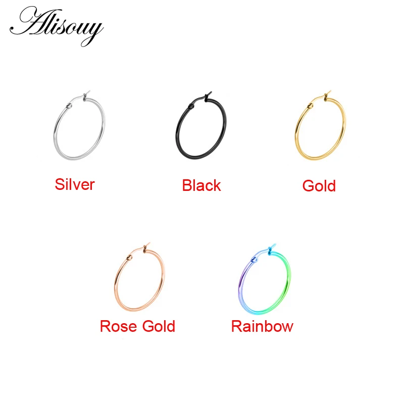 Alisouy 2PCS 15-75mm Hoop Earrings for Women Classice Round Gold Color Circle Women Jewelry Accessory Punk Brincos Pendientes image 3