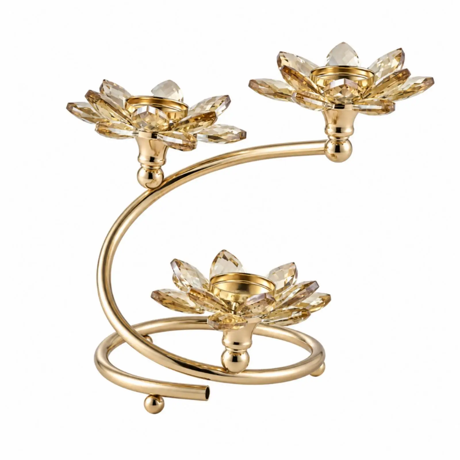 Candle Holder with Crystal Lotus Petals Decorative Candle Holder with Three