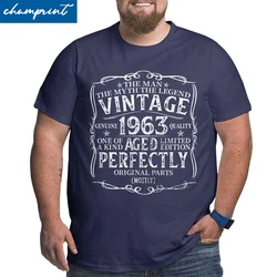 Vintage 1963 Man Myth Legend T-Shirts 60 Year Old Gift 60th Birthday Cotton Big Tall Tee Shirt O Neck T Shirts Large 6XL Clothes