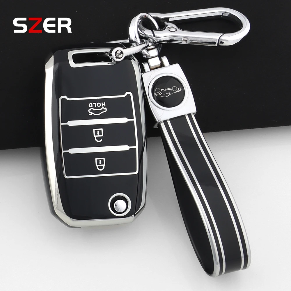 3 BTN TPU Car Folding Key Case Cover For KIA Rio 3 K2 Ceed Cerato K3 K5 Sorento Sportage Soul K4 Picanto Optima Forte Stinger