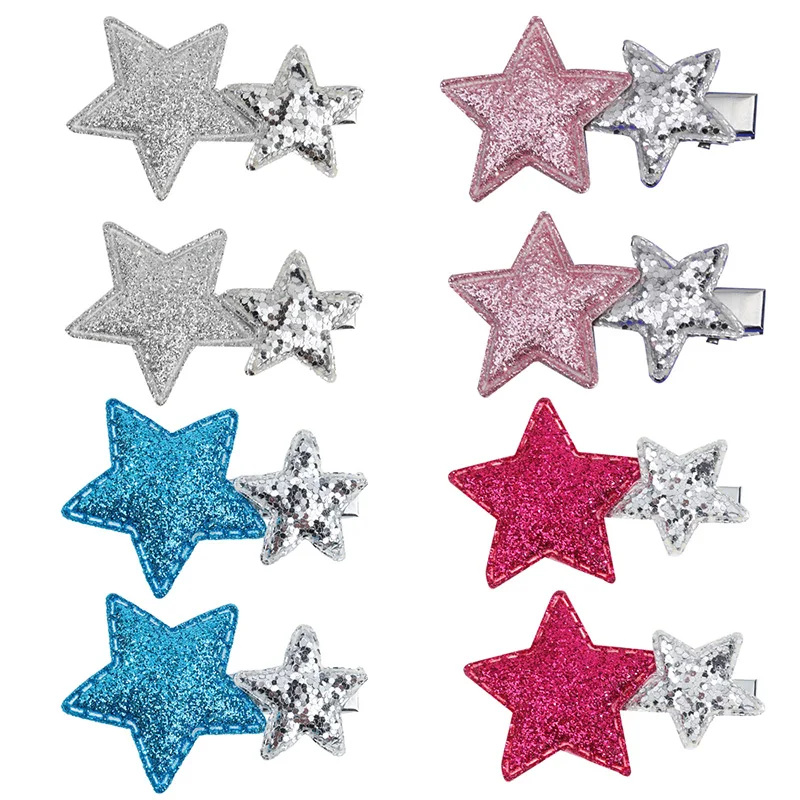 Oaoleer 2Pcs/lot Cute Silver Star Hair Clip For Kids Girls Pink Glitter Hair Pins Barrettes Child Headwear Hair Accessories Gift